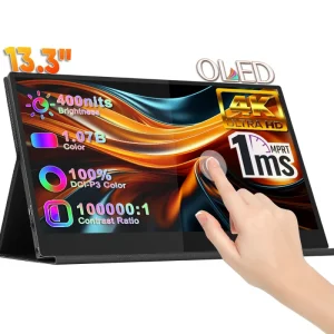 13.3 Inch Portable OLED Monitor IPS 1ms UHD Screen Response 100% Vivid 10bit Color Touchscreen Portable Extended Monitor