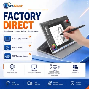 14 Inch 2 in 1 Work Laptop Intel Celeron N95 360 Degree Flip Touch Screen 16GB RAM Business Tablet PC Laptop