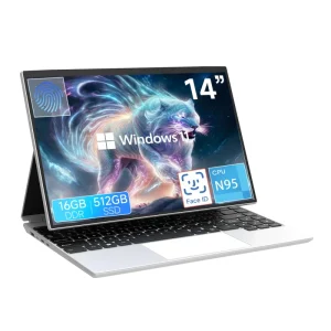 14-Inch IPS Touch Screen Business Laptop Intel N95 Quad-Core 1.7GHz 512GB SSD 16GB DDR4 Windows 11 High-Performance Cooling Face