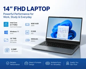 全新 14 英寸笔记本电脑 Intel Core i3-7100U 16GB RAM 512GB SSD FHD 1920×1080 显示屏 Windows 11 商务办公笔记本电脑