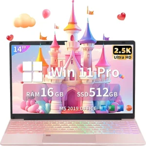 14″ Pink Laptop IPS 2K UHD Display 11th Gen Intel N5105 CPU 16GB DDR4 RAM 2TB NVMe SSD Windows 10 11 Touchscreen Business