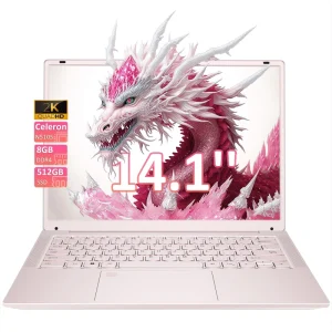 14″ Pink Laptop Intel N5105 CPU Ultra Thin Lightweight Backlit Keyboard Fingerprint Unlock PCIe NVMe SSD Business