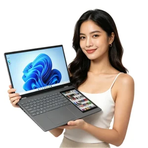 双屏笔记本电脑 15.6 英寸 + 7 英寸触摸屏 Intel N100 处理器 游戏笔记本电脑 商务个人笔记本电脑