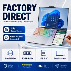 15.6 Inch Double Monitor Intel N150 RGB Dual Screen 16GB 32GB RAM 500GB Touch Office Business Laptop