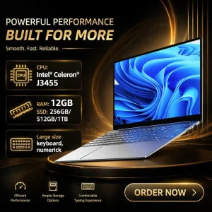 15.6″ Slim Laptop Intel J3455 12GB RAM 1TB SSD Wireless IPS Panel New Gaming Notebook Computer EU English