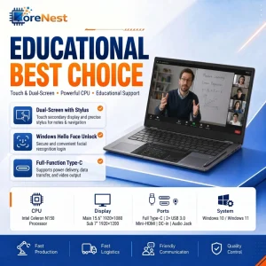 15.6 and 7 Inch Dual Screen Student Laptop Intel N150 Quad Core University Notebook Laptop for Online Learning
