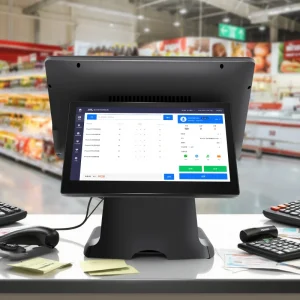 15.6inch All in One Windows 10 Supermarket POS Machine 15/17inch Capacitive Touch Single/Double Screen Computer for Supermarket