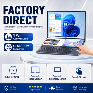 16 Inch + 14 Inch Touch Dual Screen Double Monitor 64GB 1TB/2TB SSD Intel Core I7 9th Gen I7-9750H Office Business Laptop