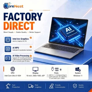 16 Inch AI PC Laptop Intel Core Ultra 9 185H 16 Cores High Performance 2.5K 16 10 Screen Business AI Notebook PC Laptop