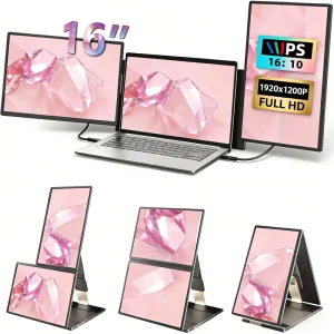 16 Inch IPS Dual Screen Laptop Monitor Extender 1920×1200 Portable USB C Display Built in Speaker for Business