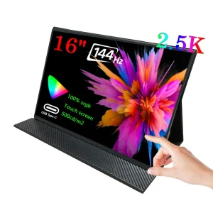 16 Inch Touchscreen Portable Monitor 2.5k 144hz HDR Metal Shell Travel Screen Secondary Touch Display for Laptop PC Game Console