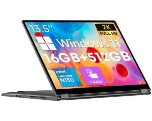 2 in 1 13.5” FHD Touchscreen Laptop Intel N150 CPU 16GB LPDDR5 RAM 512GB SSD 2TB Expandable Business Windows 11 Metal