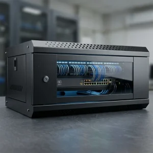 4U Wall Mounted Network Cabinet 19″ Standard Steel Server Rack 400mm Depth Mini Data Cabinet with Glass Door for Small Office