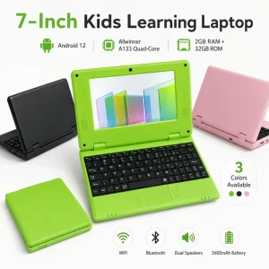 7 Inch Quad Core Mini Laptop 2GB RAM 32GB ROM Pocket Laptop English Keyboard Android 12.0 for Kids’ Education