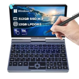 8 Inch Mini Business Laptop IPS Screen Intel N100 Quad-Core Processor Windows 10 12GB RAM 2TB Storage Backlit Keyboard 360