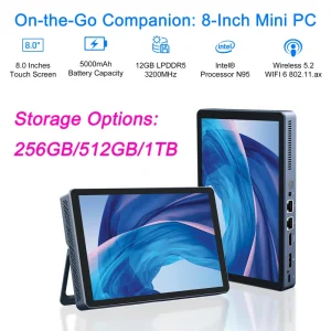 8 Inch Mini PC Intel Quad Core 12GB LPDDR5 RAM 256GB 512GB 1TB SSD Win11 Embedded Touchscreen Mini PC for Home Student Use