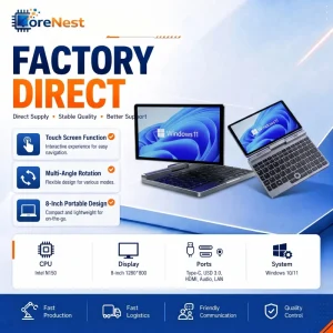 8 Inch Mini Pocket Laptop 360 Degree Flip Intel N150 12GB DDR5 RAM Touch Screen Handheld UMPC Business Laptop OEM