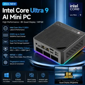 AI Mini PC Intel Core Ultra 9 285H 16 Core DDR5 8K Quad Display USB4 WiFi6E Gaming Desktop AI Computing Workstation