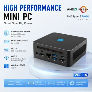 AMD Ryzen 5 5600H Mini PC Windows 11 Pro Triple Screen Display WiFi 6 Desktop Computer DDR4 RAM 2x M.2 SSD Business Mini Host