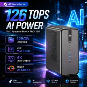 AMD Ryzen AI MAX+ PRO 395 AI Mini PC 126 TOPS 128GB LPDDR5X 2 M.2 NVMe 4K AI Workstation for OpenClaw Edge AI Inference