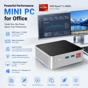 AMD Ryzen R3 4300U Mini PC Dual M.2 SSD Slot Windows 11 Pro Dual HD 2.0 Triple 4K Display Desktop Computer For Office
