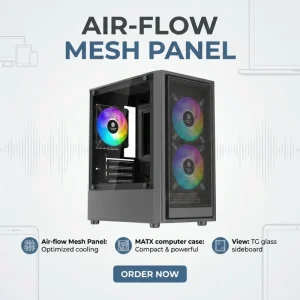 Air flow Mesh Panel Mid Tower Steel PC Case with Side Panel Window for Micro ATX MATX Game Computers RGB Control