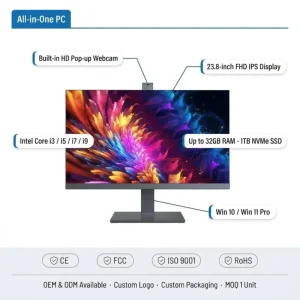 All in One PC i5 i7 Desktop Workstation for Education Cloud Management Windows 11 AIO Metal Body 3Y Warranty OEM ODM Monoblock