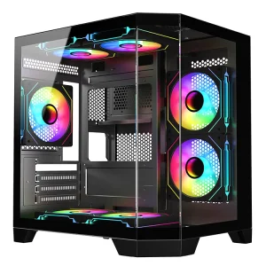 Aquarium Style ATX Mid-Tower Computer Gaming PC Case with 3-Side Tempered Glass