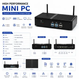 Barebone Computer with Pentium J5005 Quad Cores Windows 11 Linux DDR4 SSD Industrial Fanless Mini PC