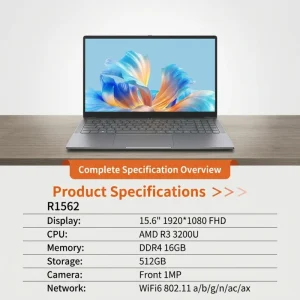 Brand New 15.6″ Laptop AMD R3 3200U Quad Core 512 SSD IPS Display Full HD English Keyboard Windows 11 Home for Students