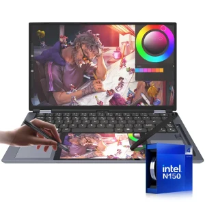 Business Laptop 15.6″ + 7″ Dual Touchscreen 180 Degree Open Windows 11 Pro Intel Atom Quad Core Backlit English Stock