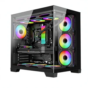 Computer Case View Room Full Side Transparent RGB Light Bar 360 Water-Cooled Steel MicroATX Electronic Game Desktop Chassis