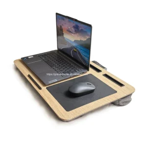 Convertible Home Office Laptop Desk with Marble Wooden Grain Stopper Cup Holder Bamboo Lap Tray Cushion Bag