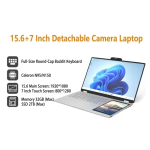 Custom 15.6 +7 Inch Dual-Screen Computer Intel Celeron N100 CPU SSD RGB Backlit Keyboard Thin & Light Laptop for Office Learning