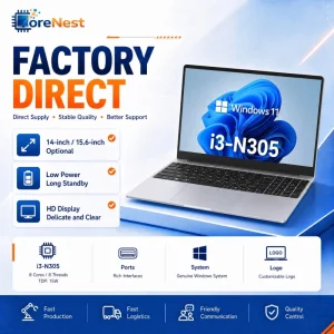 Custom Laser Logo Laptop PC Intel I3 N305 8 Cores 3.8GHz 57Wh Battery Thin Light Office Study Notebook PC Laptop