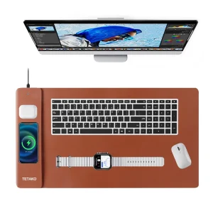 Custom Logo Waterproof Casual Travel PU Leather Laptop Gaming Desk Mouse Mat Case With Wireless Charging