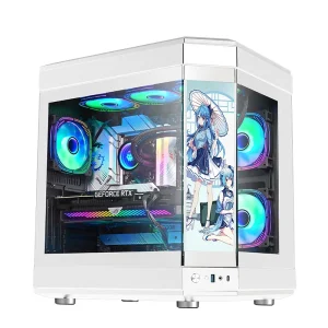 Double Tempered Glass ATX Gaming Computer Case with Screen Cube Glass Cabinet Factory PC Gaming Casing Desktop Chassis