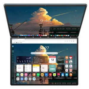 Double Touch Screen Laptop 2 in 1 Convertible 13.5 Inch Laptop N100 Win 11 Slim Portable 2K IPS Dual Screen Laptop