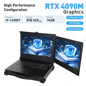 Dual Screen Rugged Portable All in one Industrial Workstation I9 14900T 96GB RAM 16TB SSD 16GB GPU for AI Computing OEM Stock