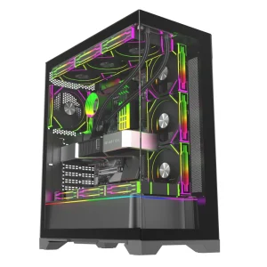 E-ATX RGB Gaming Desktop Panoramic Tempered Glass Computer Case Tower Full Tower