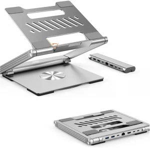 Factory Direct Multifunction Aluminum Laptop Stand Ergonomic Laptop Stand for Desk Tablet PC Holder With 6 in 1 USB Hub