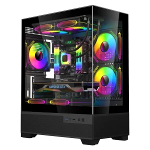 Factory Tempered Glass Computer Tower Case Gaming ATX PC Case M ATX ITX Desktop Mid Tower PC Case with Power Supply