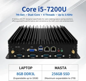 Fanless Embedded Computer I5 7200U 8GB RAM 256GB SSD Industrial Mini Computer Support Wake LAN Auto Power 4K HD VGA 5xCOM RS232