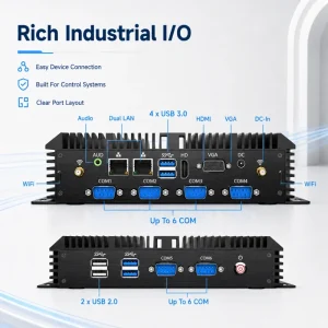 Fanless Embedded Mini Computer Intel Core i3 5005U 2DDR3L 6COM RS232 Win11 Linux HDMI VGA Dual Networks Industrial Mini PC