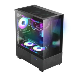 Fish Tank Desktop MATX MicroATX Mid Tower Gaming Computer Case with Holes Steel Construction and Side Panel Window