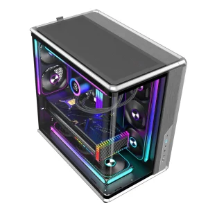 Full Tower Desktop ATX Panoramic Arc Shaped Tempered Glass Panel Gaming PC Cooling Computer Casing