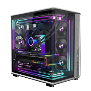 Full Tower Desktop Panoramic Tempered Glass Tower with Side Glass White PC Casing CPU Cabinet ATX Cooling Gaming Computer Case