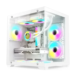 Game Case MINI Sea View Room Desktop Computer Case MicroATX Office Case with USB 1.0 x2 HD Audio Vertical Glass