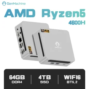 GenMachine AMD Ryzen 5 4600H Gaming Mini Computer 6 Core DDR4 SSD Mini PC Wifi 6 BT 5.2 Win11 3 Display 2HD 2USB3.0 Business