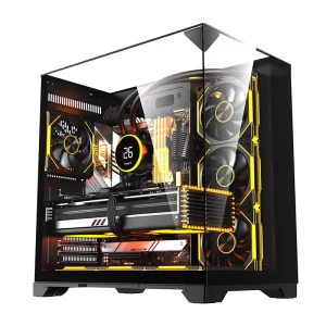 High Airflow Gaming PC Case ATX Mid Tower with ARGB Fans Tempered Glass Computer Case Desktop
